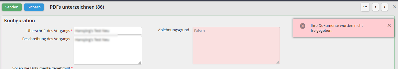 Abgelehnte Dokumente