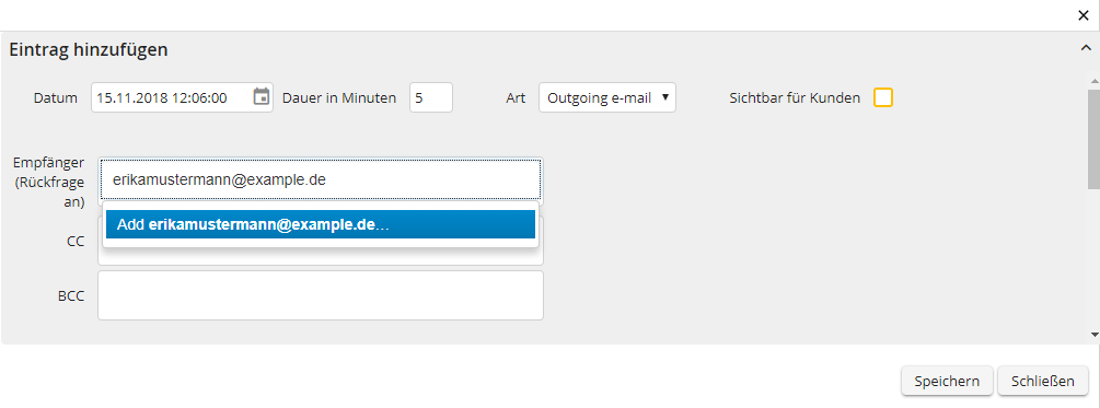 Gewünschte E-Mail-Adresse eingeben und auf "Add" klicken