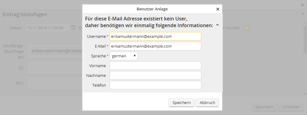 Benötigte Felder zu Anlegen der neuen E-Mail-Adresse eingeben
