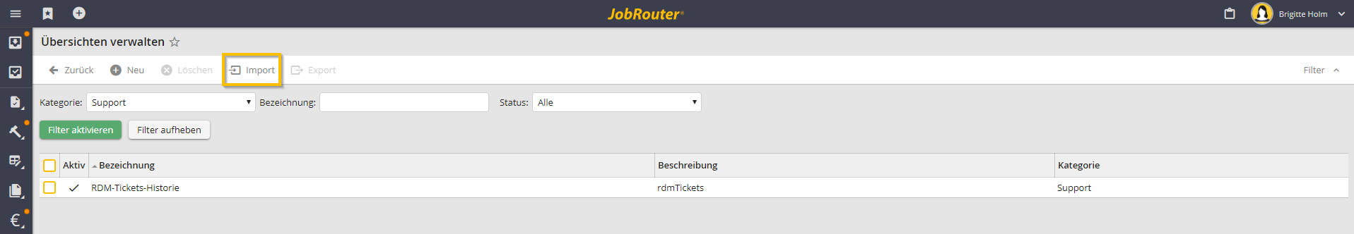 JobSelect-Übersicht importieren